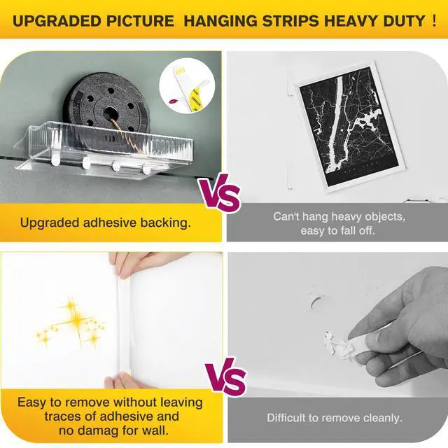 Alt view image 4 of 7 - Picture Hanging Strips Heavy Duty, Damage Free Picture Hangers for Walls, Picture Hanging Kit, Hanging Hooks Without Nails, Medium Adhesive Wall Strips for Poster Sticky 20-Pairs (40 Strips)