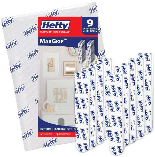 Main image of Hefty Picture Hanging Kit - 9 XL Pairs, Holds Up to 20 Lbs | Picture Hangers & Kit for Home Decor - Picture Hanging Hardware for Superior Adhesion on Frames, No Nails