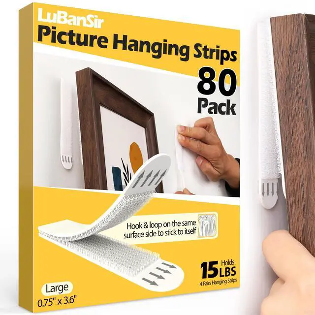 Main image of Heavy Duty Picture Hangers, 15 lb No-Nail Picture Hanging Strips for Large Frames, 40 Pairs