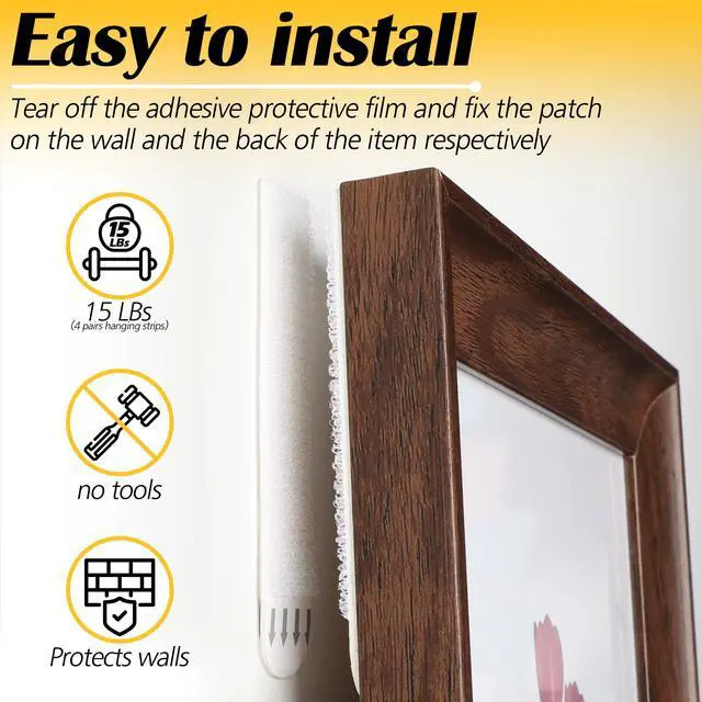 Alt view image 3 of 7 - Heavy Duty Picture Hangers, 15 lb No-Nail Picture Hanging Strips for Large Frames, 40 Pairs