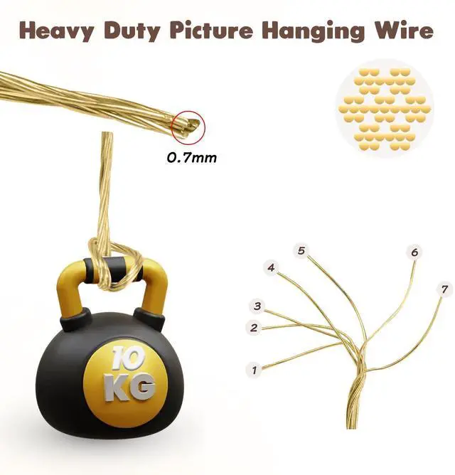 Alt view image 3 of 7 - Picture Hanging Brass Wire, 32.5 Feet(10m) Braided Picture Wire Heavy Bare Copper Wire Gold Wire Flexible Steel Wire Meta for Photo Frame Mirror Artwork Clock Hanging Supports up to 30lbs