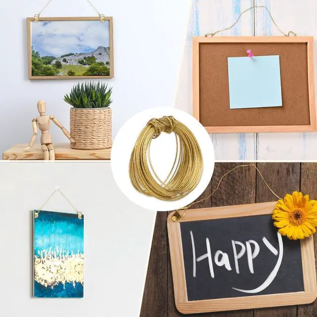 Alt view image 7 of 7 - Picture Hanging Brass Wire, 32.5 Feet(10m) Braided Picture Wire Heavy Bare Copper Wire Gold Wire Flexible Steel Wire Meta for Photo Frame Mirror Artwork Clock Hanging Supports up to 30lbs