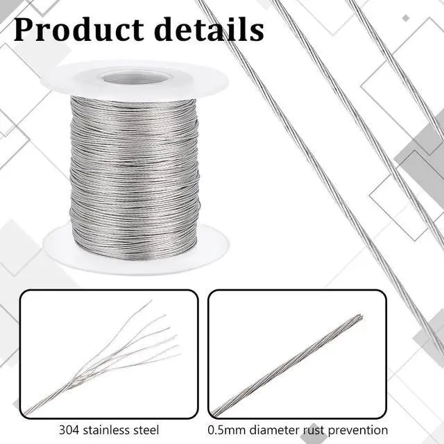 Alt view image 4 of 6 - 328 Feet 0.5mm Heavy Duty Picture Hanging Wire, 304 Stainless Steel Photo Frame Hanging Wire with 30 pcs Aluminum Crimping Loop Sleeve for Mirrors Frames, Load Capacity 9.7LB