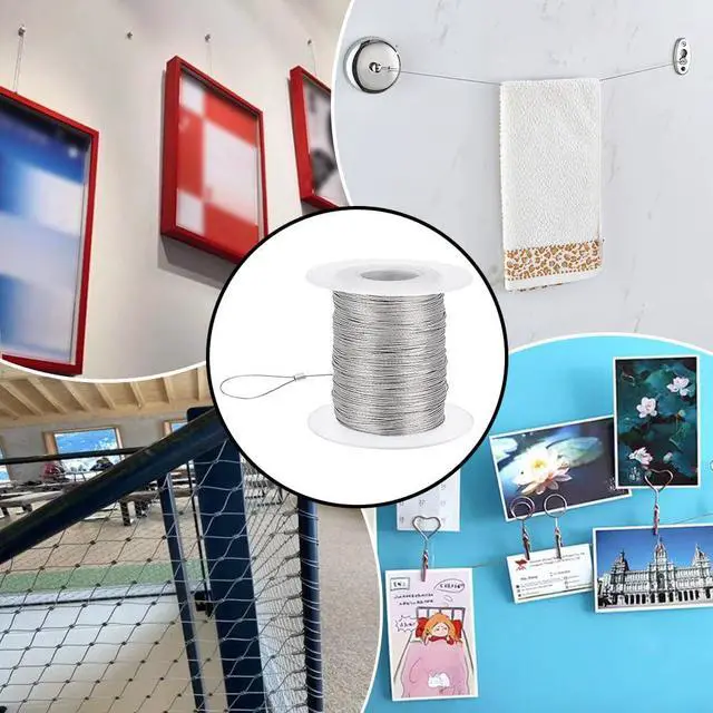 Alt view image 6 of 6 - 328 Feet 0.5mm Heavy Duty Picture Hanging Wire, 304 Stainless Steel Photo Frame Hanging Wire with 30 pcs Aluminum Crimping Loop Sleeve for Mirrors Frames, Load Capacity 9.7LB