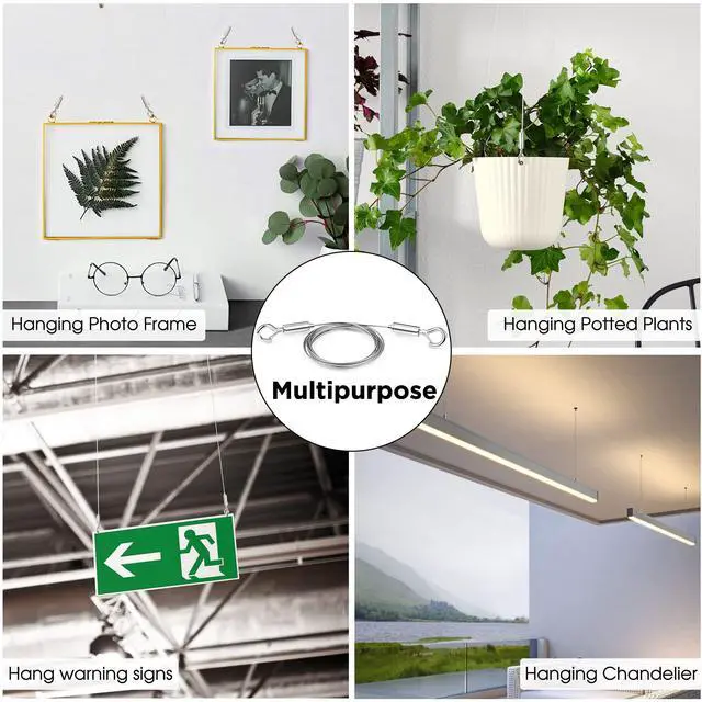 Alt view image 5 of 6 - Picture Hanging Wire Kit,Adjustable Heavy Duty Stainless Steel 3m x 1.5mm Wire Rope Kit for Hanging Mirrors,Frames,Lamps,Billboards,Basket Flowerpot,2 Pack,Holds Up to 66lbs(30kg)