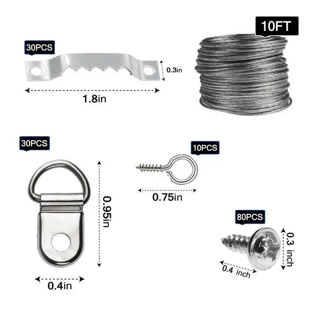 Alt view image 2 of 7 - Picture Hanging Wire Kit D Rings Picture Hardware with Screws 10Ft Picture Wire Hanging 4 Size Picture Hooks 10-50 lbs Picture Hanging Kit with Nails Heavy Duty Hangers for Pictures, Clocks, Mirrors