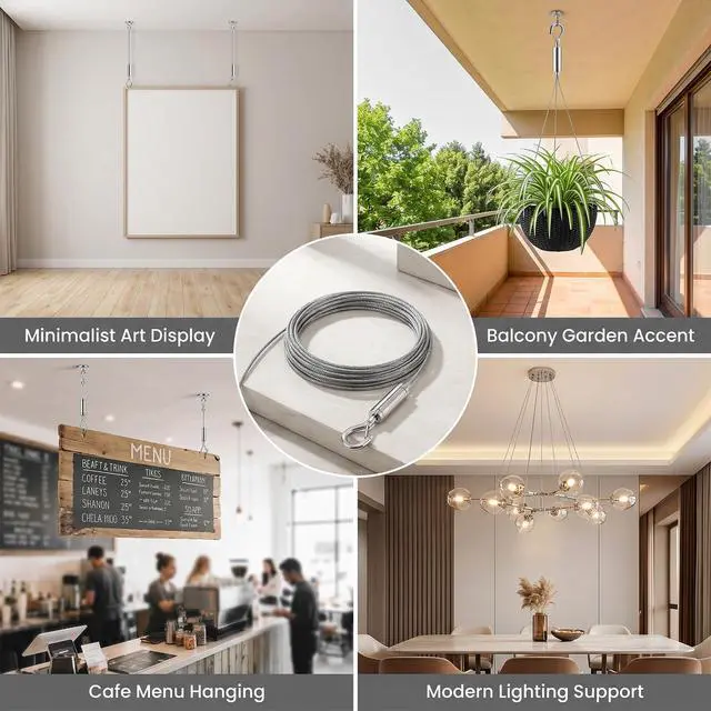 Alt view image 6 of 7 - 2PCS Picture Hanging Kit, Adjustable Picture Hanging Wire with Hooks Holds up to 66lbs(30kg), 2m X1.5mm Stainless Steel Heavy Duty Pictures Wire for Pictures Mirrors Artwork Frame Billboards