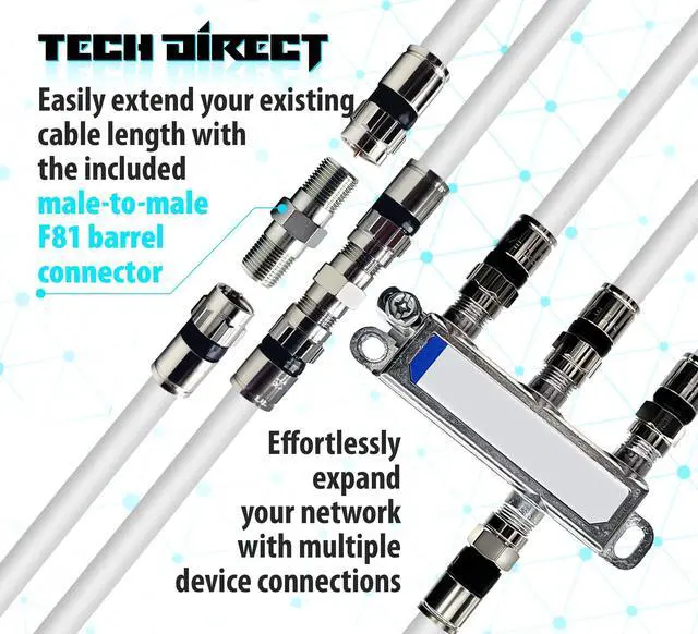 Alt view image 5 of 7 - 15FT RG6 Coaxial Cable White - High Speed Internet, Cable TV, Antenna, Satellite Broadband Low Resistance RG6 Coax Cable Cord Low Loss TV Cable Extension Wire with Connectors Extra-Durable