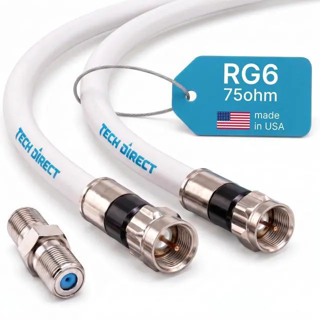 Main image of 15FT RG6 Coaxial Cable White - High Speed Internet, Cable TV, Antenna, Satellite Broadband Low Resistance RG6 Coax Cable Cord Low Loss TV Cable Extension Wire with Connectors Extra-Durable