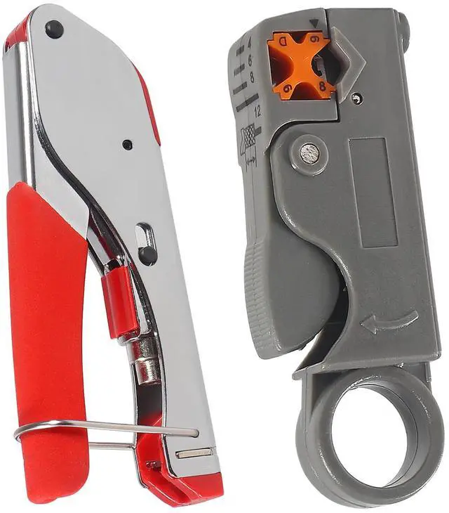 Alt view image 7 of 7 - Coax Cable Crimper Tool Kit Coaxial Compression Tool Fitting Wire Stripper with 5PCS RG6 F Type Connector + 5PCS RG6 Coax Cable Extender