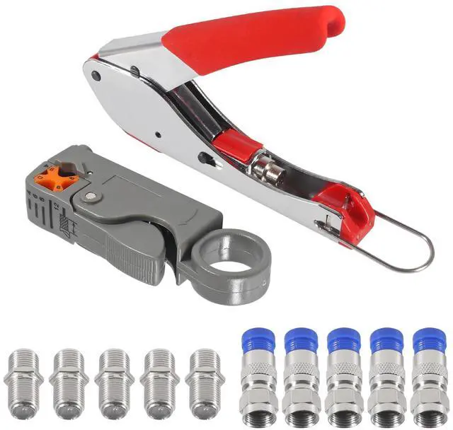 Alt view image 6 of 7 - Coax Cable Crimper Tool Kit Coaxial Compression Tool Fitting Wire Stripper with 5PCS RG6 F Type Connector + 5PCS RG6 Coax Cable Extender