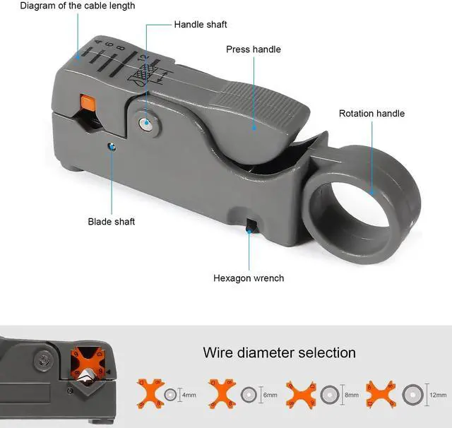 Alt view image 3 of 7 - Coax Cable Crimper Tool Kit Coaxial Compression Tool Coaxial Cable Stripper with 5PCS RG6 F Type Connector Coaxial Compression Fitting + 5PCS Coaxial Cable Extension Adapter