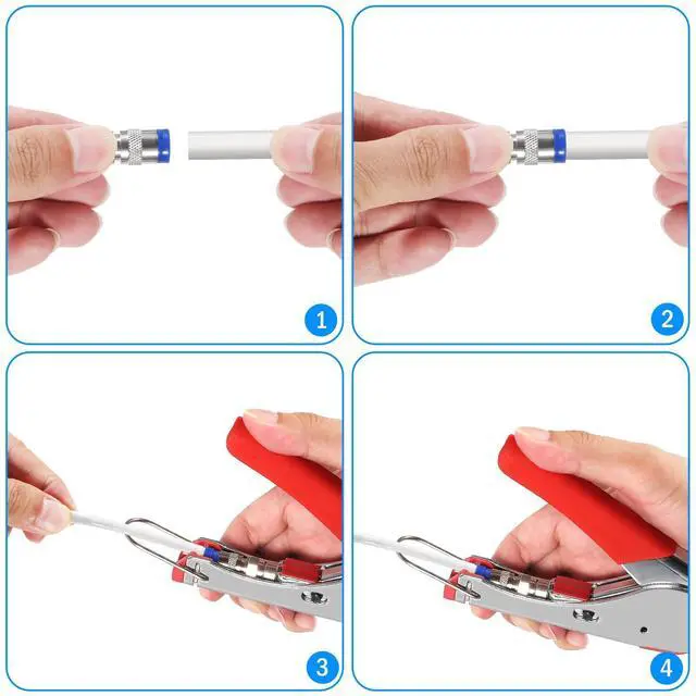 Alt view image 2 of 7 - Coax Cable Crimper Tool Kit Coaxial Compression Tool Coaxial Cable Stripper with 5PCS RG6 F Type Connector Coaxial Compression Fitting + 5PCS Coaxial Cable Extension Adapter