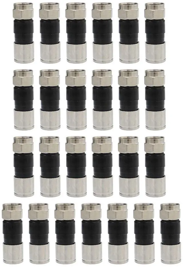 Main image of 25Pcs RG6 Compression connectors,F Type Coaxial Cable Compression connectors,Water Tight O Ring, Indoor/Outdoor, Compatible for RG6 Dual, Tri, Quad Shield Universal Cable TV Connectors