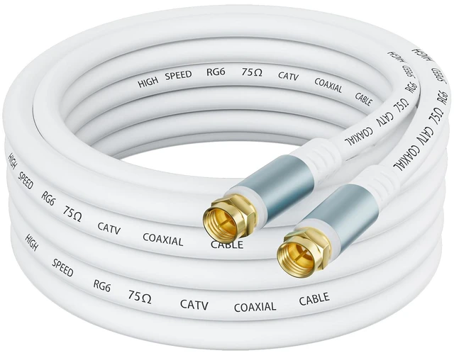 Main image of White RG6 Coaxial Cable 25ft Super Speed Internet, Broadband and Digital TV Aerial, Satellite RG6 Coaxial Extension Cable