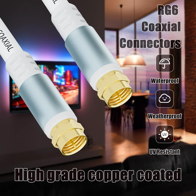 Alt view image 3 of 7 - White RG6 Coaxial Cable 25ft Super Speed Internet, Broadband and Digital TV Aerial, Satellite RG6 Coaxial Extension Cable