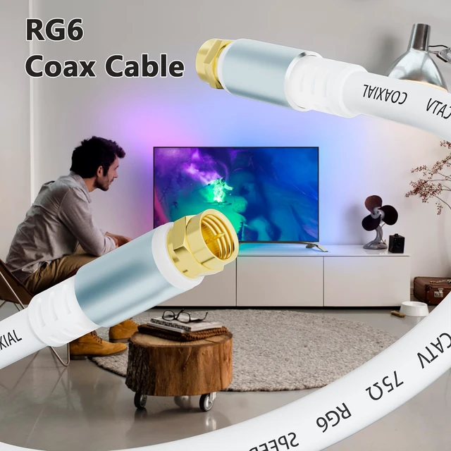Alt view image 5 of 7 - White RG6 Coaxial Cable 25ft Super Speed Internet, Broadband and Digital TV Aerial, Satellite RG6 Coaxial Extension Cable