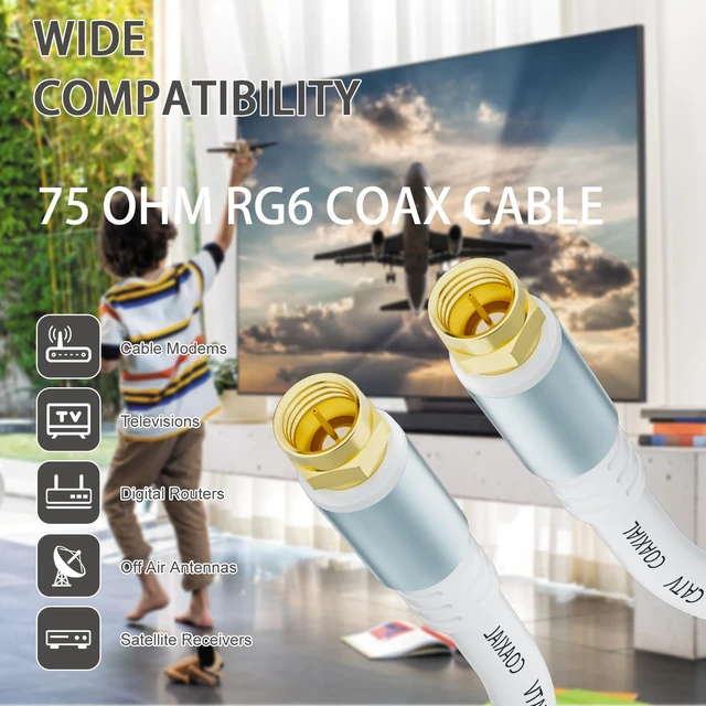 Alt view image 4 of 7 - White RG6 Coaxial Cable 25ft Super Speed Internet, Broadband and Digital TV Aerial, Satellite RG6 Coaxial Extension Cable