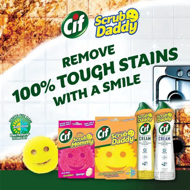 Alt view image 2 of 7 - Sponges & Cif All Purpose Cleaner, Lemon - Non Scratch Sponges for Kitchen + Bathroom - Scrubber and Multipurpose Cleaner Cream - Cleaning Supplies Kit