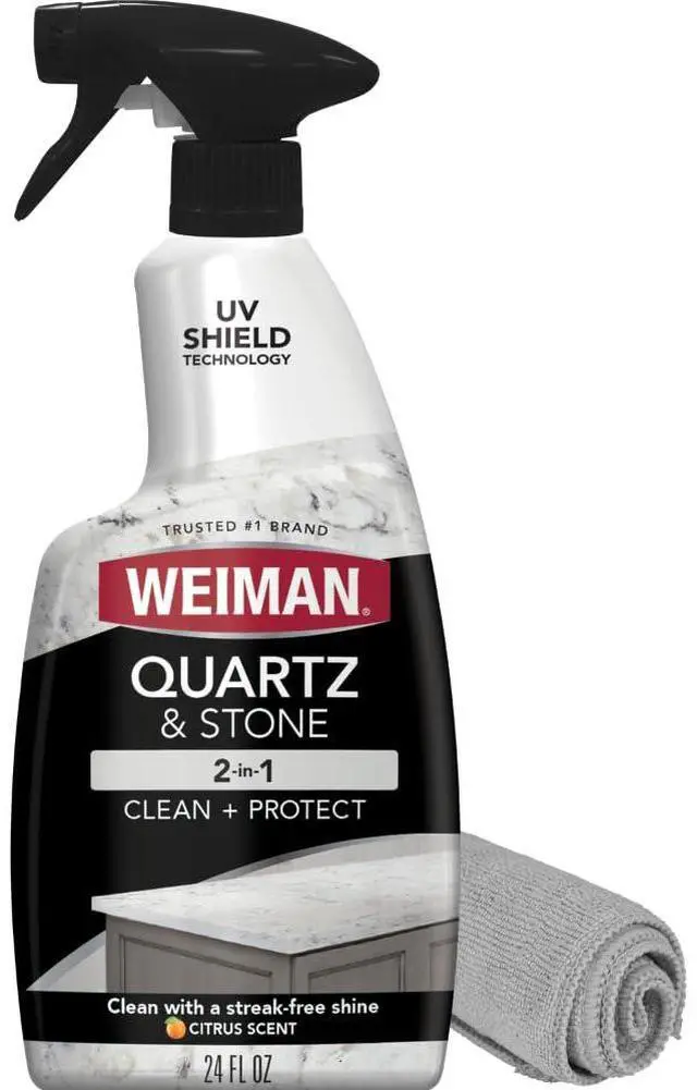 Main image of Quartz Countertop Cleaner and Polish - Clean and Shine Your Granite, Marble Countertops, Kitchen Island, and Stone Surfaces with UV Anti-Fade Protection, Citrus, 24 Ounce with Microfiber Cloth