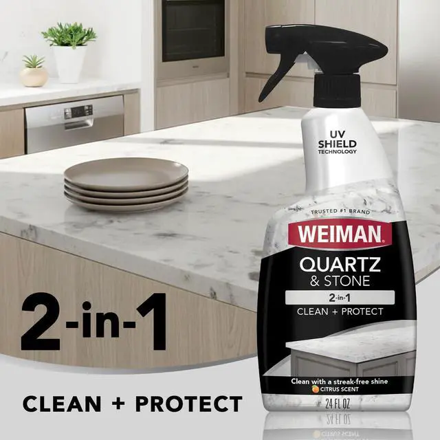 Alt view image 2 of 7 - Quartz Countertop Cleaner and Polish - Clean and Shine Your Granite, Marble Countertops, Kitchen Island, and Stone Surfaces with UV Anti-Fade Protection, Citrus, 24 Ounce with Microfiber Cloth