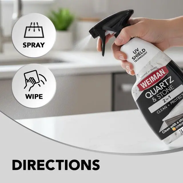 Alt view image 7 of 7 - Quartz Countertop Cleaner and Polish - Clean and Shine Your Granite, Marble Countertops, Kitchen Island, and Stone Surfaces with UV Anti-Fade Protection, Citrus, 24 Ounce with Microfiber Cloth