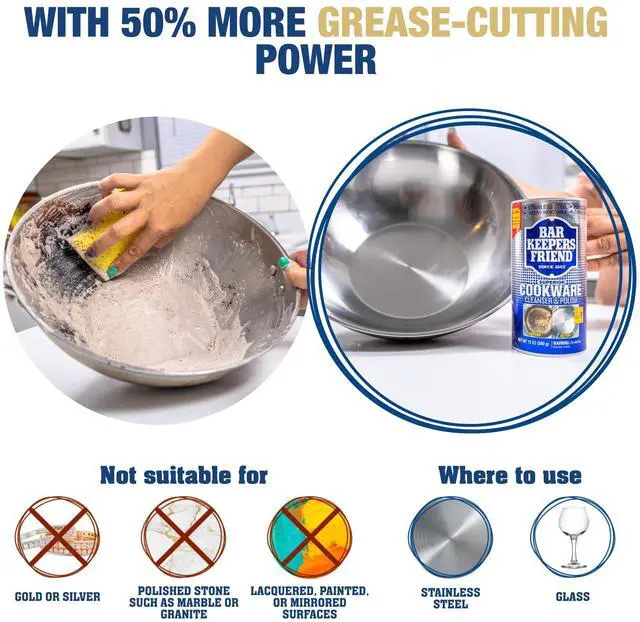 Alt view image 4 of 7 - Cookware Cleanser & Polish (2 x 12 oz) Stainless Steel Cleaner & Degreaser for Pots, Pans, Bakeware & Grills - Removes Sticky Residue, Rust Stains & Lime Deposits