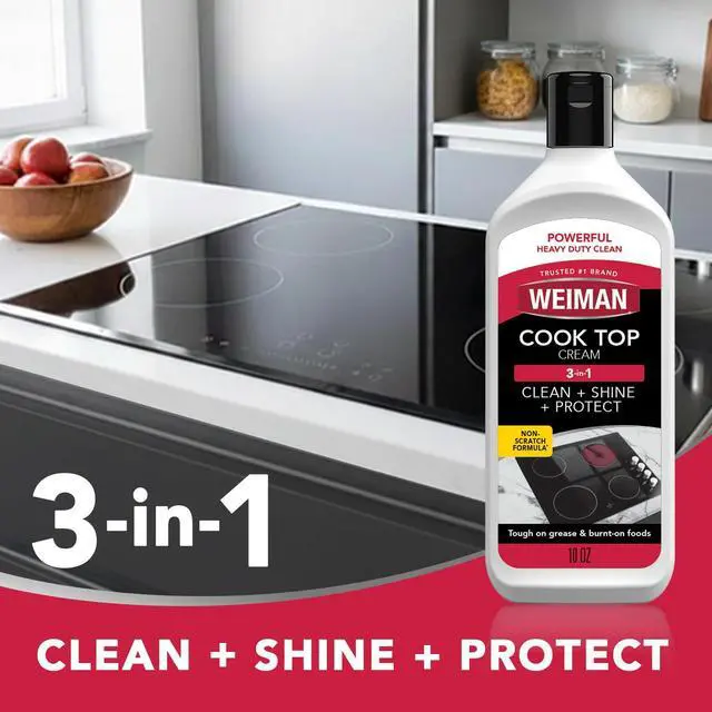 Alt view image 2 of 7 - Ceramic and Glass Cooktop Cleaner - Heavy Duty Cleaner and Polish (10 Ounce Bottle and 3 Scrubbing Pads)