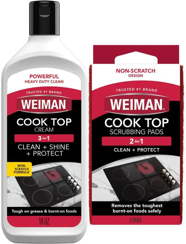 Main image of Ceramic and Glass Cooktop Cleaner - Heavy Duty Cleaner and Polish (10 Ounce Bottle and 3 Scrubbing Pads)