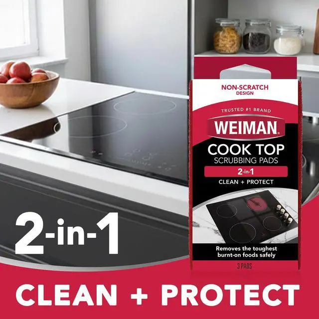 Alt view image 3 of 7 - Ceramic and Glass Cooktop Cleaner - Heavy Duty Cleaner and Polish (10 Ounce Bottle and 3 Scrubbing Pads)