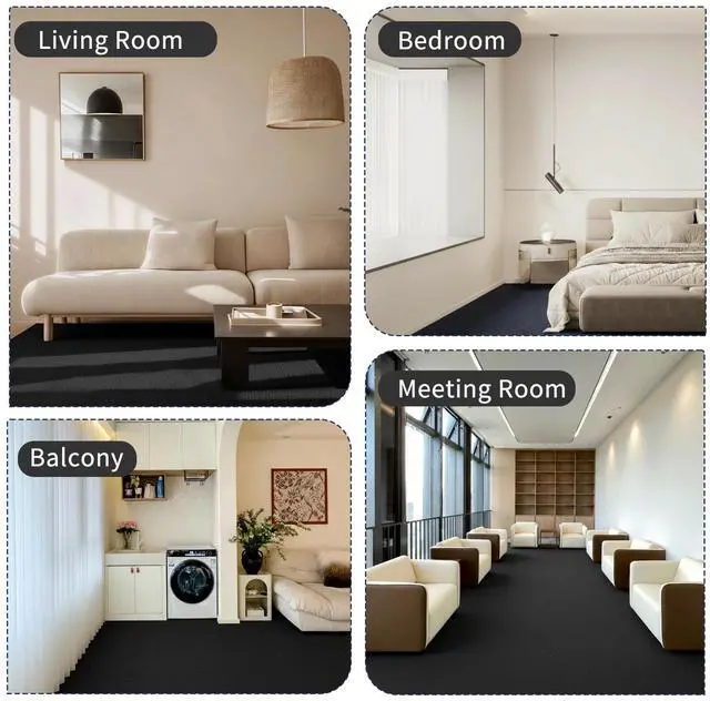 Alt view image 6 of 7 - Peel and Stick Carpet Floor Tiles 12x12 Inch, 30 Pack Tile Carpet Squares, 4.5mm Thick Self Adhesive Carpet Tiles, Easy to Install, Durable Non-Slip Polyester for Home Office Black