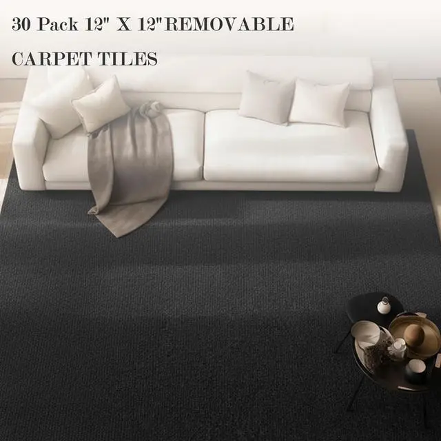 Alt view image 7 of 7 - Peel and Stick Carpet Floor Tiles 12x12 Inch, 30 Pack Tile Carpet Squares, 4.5mm Thick Self Adhesive Carpet Tiles, Easy to Install, Durable Non-Slip Polyester for Home Office Black
