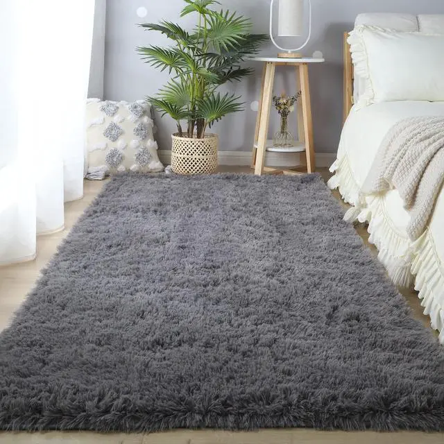 Main image of Area Rugs for Bedroom Living Room: 4x6 Grey Fuzzy Shag Shaggy Rug - Soft Plush Furry Bedside Dorm Throw Rug - Indoor Floor Carpet for Kids Girls Boys Home,Dark Gray