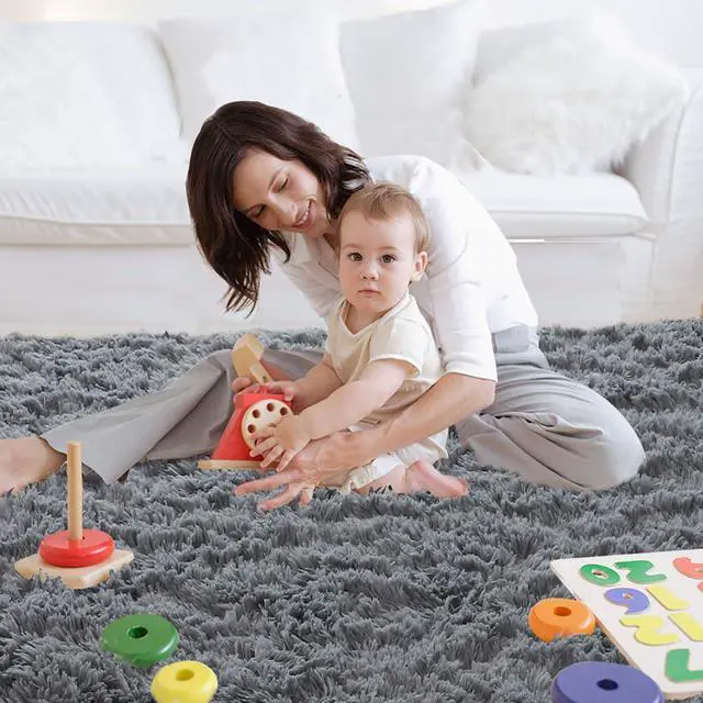 Alt view image 6 of 6 - Area Rugs for Bedroom Living Room: 4x6 Grey Fuzzy Shag Shaggy Rug - Soft Plush Furry Bedside Dorm Throw Rug - Indoor Floor Carpet for Kids Girls Boys Home,Dark Gray