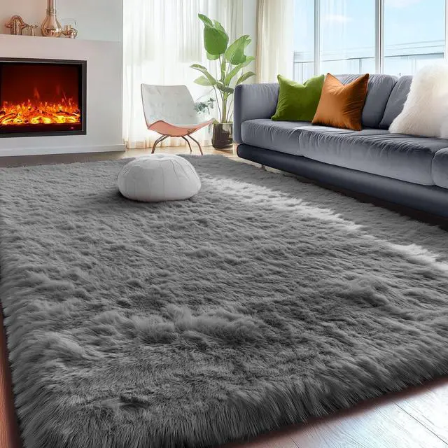 Alt view image 5 of 7 - PAGISOFE Grey Fluffy Rugs for Bedroom 4x6 Area Rug Shag Rug for Kids Room Furry Carpet Modern Living Room Rug Soft Shaggy Boys Rug Fuzzy Throw Rugs for Home Decor Aesthetic, Dorm Nursery Gray