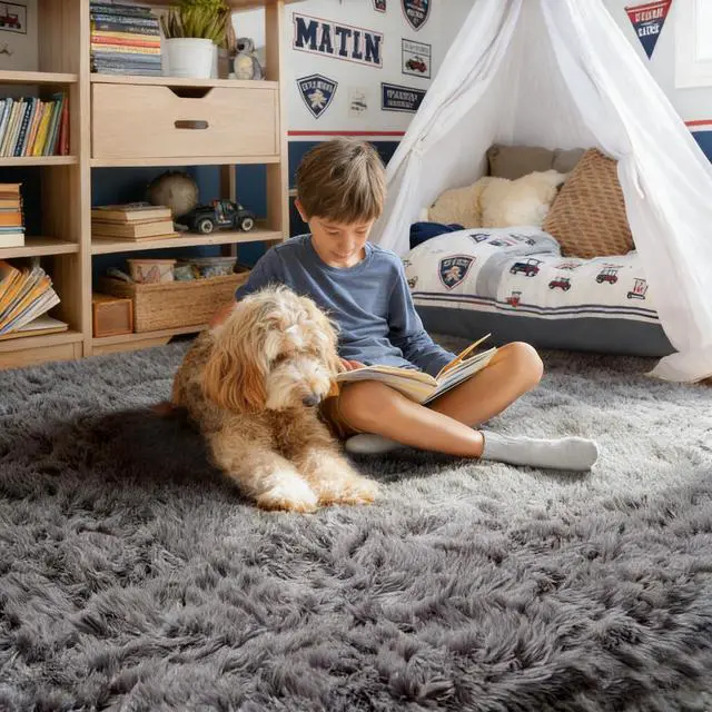 Alt view image 3 of 7 - PAGISOFE Grey Fluffy Rugs for Bedroom 4x6 Area Rug Shag Rug for Kids Room Furry Carpet Modern Living Room Rug Soft Shaggy Boys Rug Fuzzy Throw Rugs for Home Decor Aesthetic, Dorm Nursery Gray