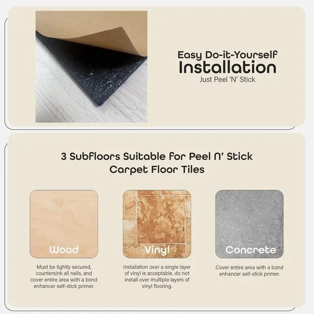 Alt view image 4 of 7 - Nexus Self Adhesive 12-Inch Carpet Floor Tiles, 12 Tiles - 12" x 12", Smoke Grey - Peel & Stick, DIY Flooring for Kitchen, Dining Room, Bedrooms & Bathrooms by Achim Home Decor