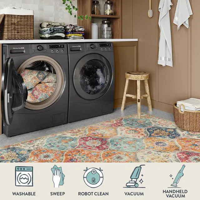Alt view image 4 of 7 - Lahome Moroccan Trellis Washable Rug, 2x3 Kitchen Rugs for Entryway Bathroom, Non-Slip Indoor Door Mat Ultra-Thin, Small Oriental Throw Carpet for Bedroom Entry Elise, Cream/Multi