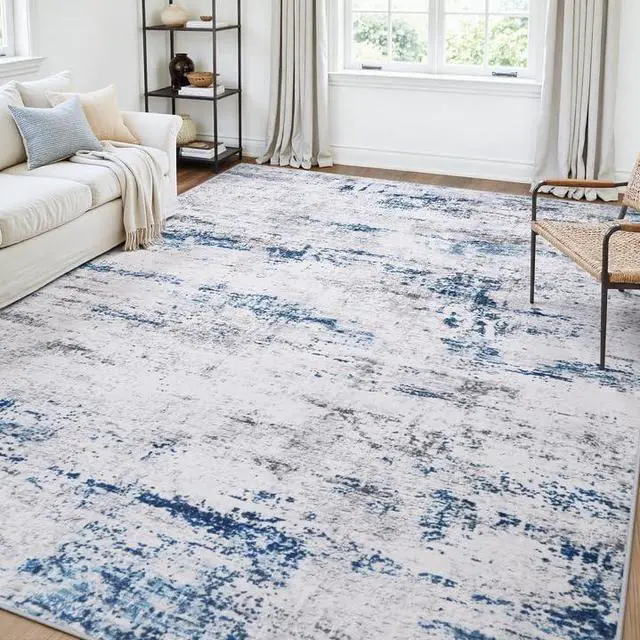 Main image of Area Rug Living Room Rugs: 5x7 Large Soft Indoor Carpet Modern Abstract Rug with Non Slip Rubber Backing for Under Dining Table Nursery Home Office Bedroom White Gray Blue