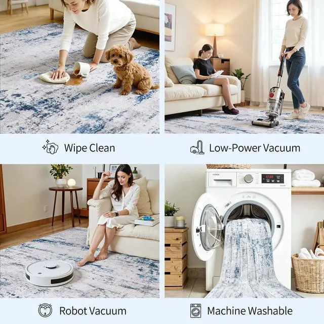 Alt view image 5 of 7 - Area Rug Living Room Rugs: 5x7 Large Soft Indoor Carpet Modern Abstract Rug with Non Slip Rubber Backing for Under Dining Table Nursery Home Office Bedroom White Gray Blue