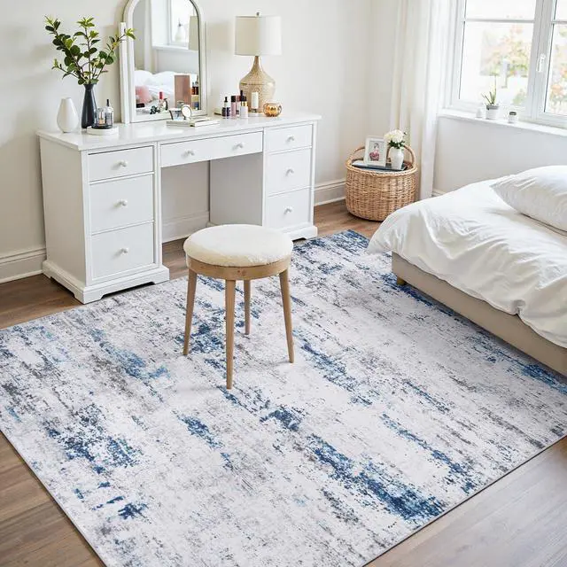 Alt view image 7 of 7 - Area Rug Living Room Rugs: 5x7 Large Soft Indoor Carpet Modern Abstract Rug with Non Slip Rubber Backing for Under Dining Table Nursery Home Office Bedroom White Gray Blue