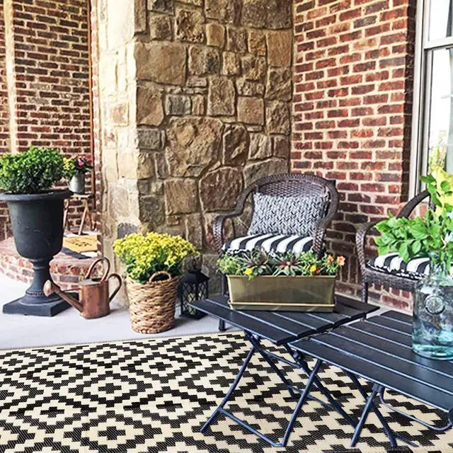 Alt view image 5 of 7 - Waterproof Outdoor Rug 5x8 ft, Plastic Reversible Rug, Modern Area Rug, Large Floor Mat for Outdoors, RV, Patio, Backyard, Deck, Picnic, Beach, Camping, Black & Beige