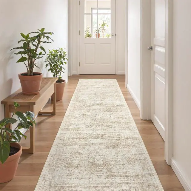 Main image of Rug Runners for Hallways Non Slip - 2x8 Runner Rug for Bedroom, Washable Runner with Rubber Backing, Soft Low-Pile Carpet for Kitchen, Laundry, Bathroom (2'x8', Beige/Ivory)