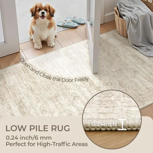 Alt view image 5 of 7 - Rug Runners for Hallways Non Slip - 2x8 Runner Rug for Bedroom, Washable Runner with Rubber Backing, Soft Low-Pile Carpet for Kitchen, Laundry, Bathroom (2'x8', Beige/Ivory)