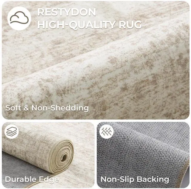 Alt view image 6 of 7 - Rug Runners for Hallways Non Slip - 2x8 Runner Rug for Bedroom, Washable Runner with Rubber Backing, Soft Low-Pile Carpet for Kitchen, Laundry, Bathroom (2'x8', Beige/Ivory)