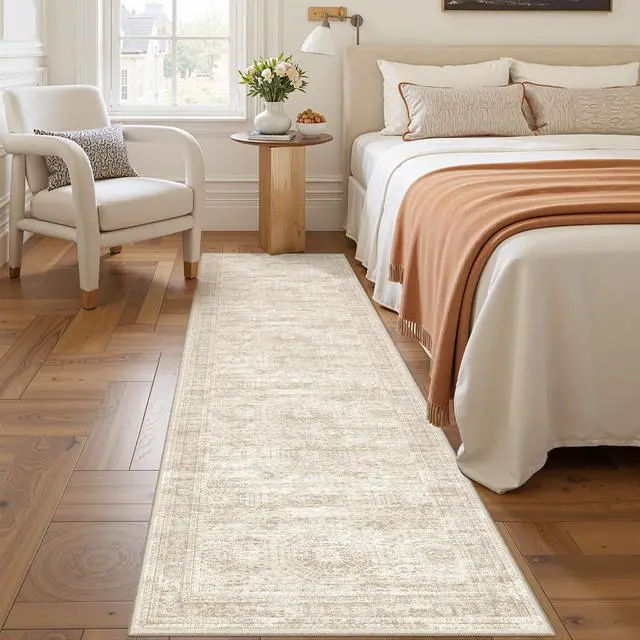Alt view image 4 of 7 - Rug Runners for Hallways Non Slip - 2x8 Runner Rug for Bedroom, Washable Runner with Rubber Backing, Soft Low-Pile Carpet for Kitchen, Laundry, Bathroom (2'x8', Beige/Ivory)