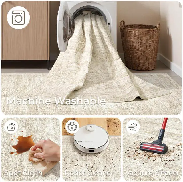 Alt view image 7 of 7 - Rug Runners for Hallways Non Slip - 2x8 Runner Rug for Bedroom, Washable Runner with Rubber Backing, Soft Low-Pile Carpet for Kitchen, Laundry, Bathroom (2'x8', Beige/Ivory)