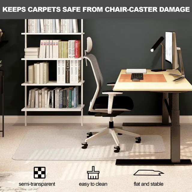 Alt view image 2 of 7 - Chair Mat for Carpet- Low Pile (1/4" Thick) Carpet Protector for Office Gaming Computer Desk Chair. Heavy Duty Desk Chair Mat for Carpeted Floors, Semi Transparent (with Lip)