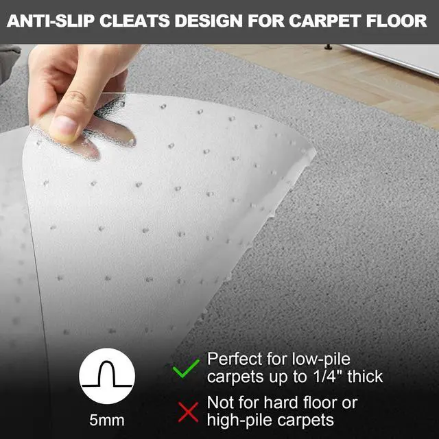 Alt view image 4 of 7 - Chair Mat for Carpet- Low Pile (1/4" Thick) Carpet Protector for Office Gaming Computer Desk Chair. Heavy Duty Desk Chair Mat for Carpeted Floors, Semi Transparent (with Lip)
