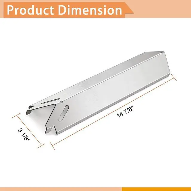 Alt view image 2 of 5 - Heat Plate Replacement for Brinkmann 810-4221-S, 810-6420-S Gas Grill Models, Heavy Duty Stainless Steel Burner Cover Flame Tamer, Heat Shield, Heat Tent Deflector, 14 7/8" x 3 1/8", 4-Pack